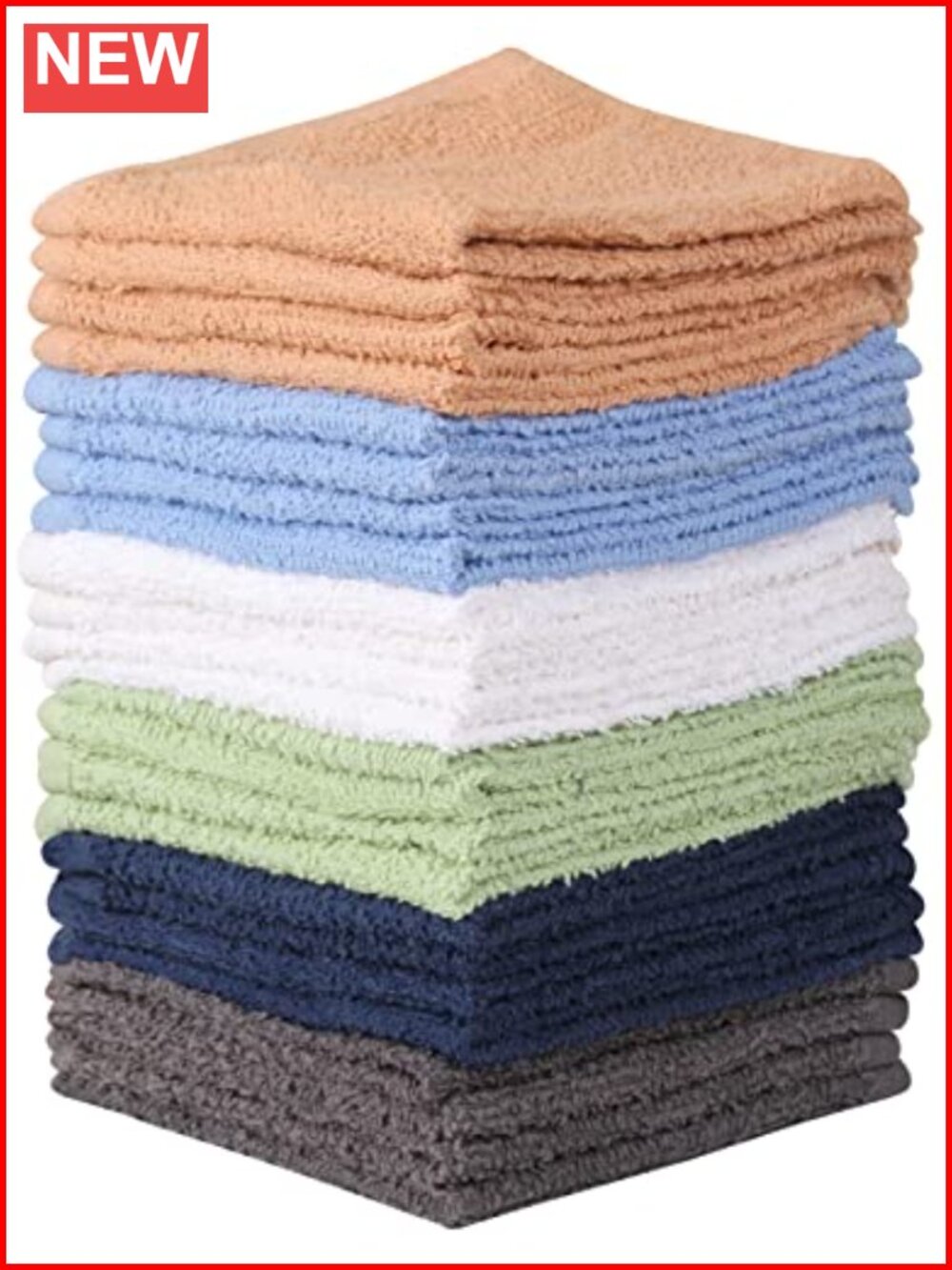 100% Cotton Washcloth Set 24 Pack Flannel Face Cloths Absorbent Soft